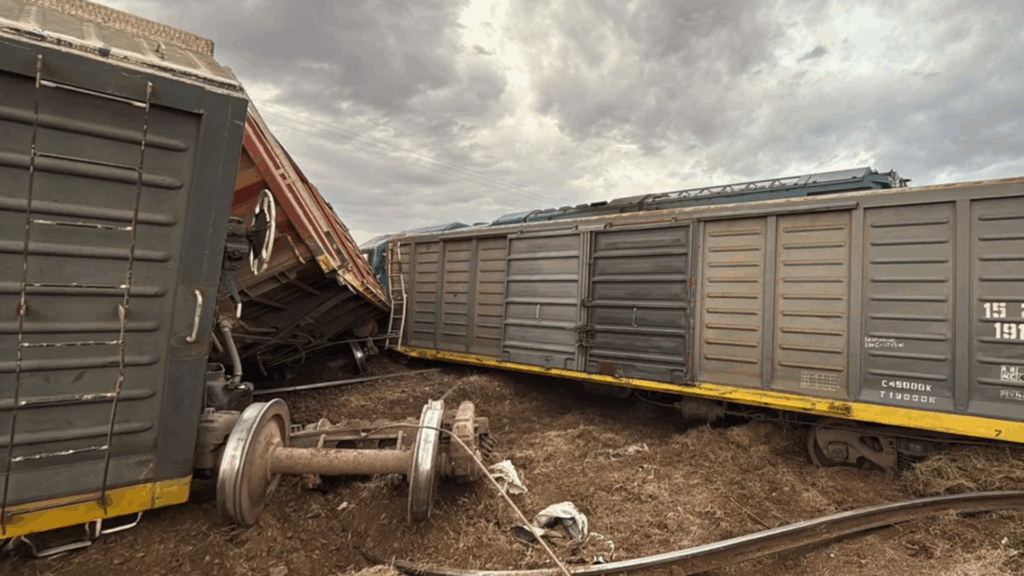 El impacto involucró a un camión Mercedes Benz 1634 que transportaba rollos de alfalfa y a una formación ferroviaria que remolcaba 60 vagones.