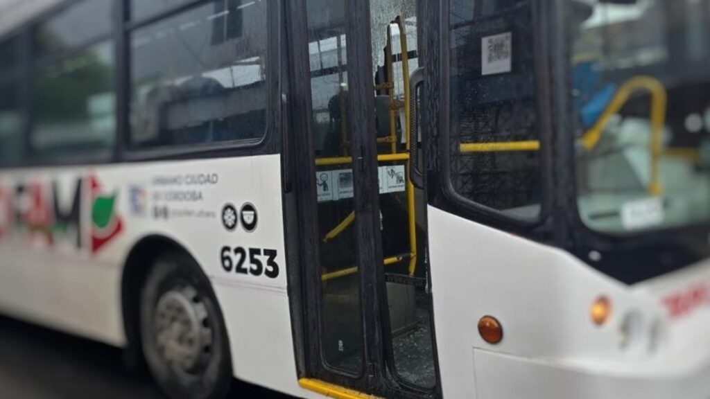 La sospechosa interceptó una unidad del transporte urbano con su automóvil y terminó rompiendo el vidrio de la puerta.